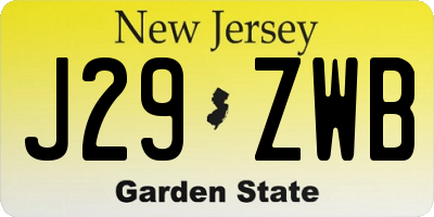 NJ license plate J29ZWB