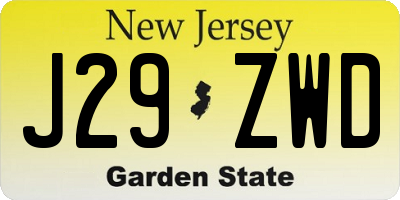 NJ license plate J29ZWD