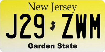 NJ license plate J29ZWM