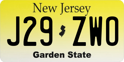 NJ license plate J29ZWO