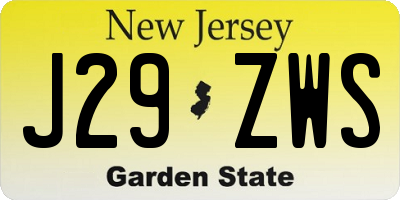 NJ license plate J29ZWS