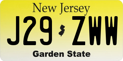 NJ license plate J29ZWW