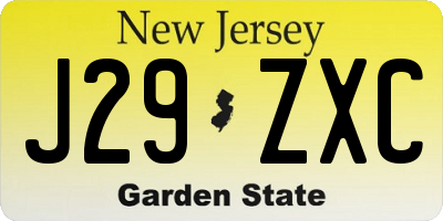 NJ license plate J29ZXC