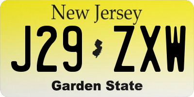 NJ license plate J29ZXW