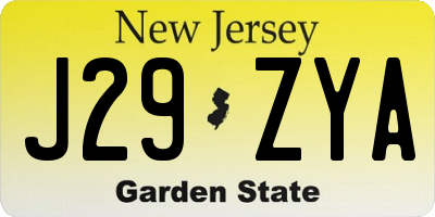 NJ license plate J29ZYA