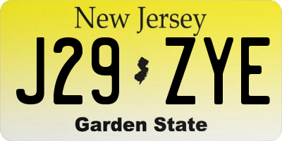 NJ license plate J29ZYE