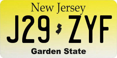 NJ license plate J29ZYF