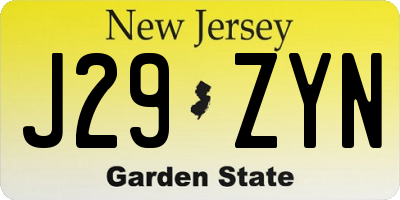 NJ license plate J29ZYN