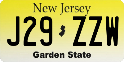 NJ license plate J29ZZW