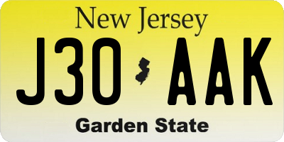 NJ license plate J30AAK