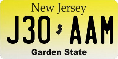 NJ license plate J30AAM