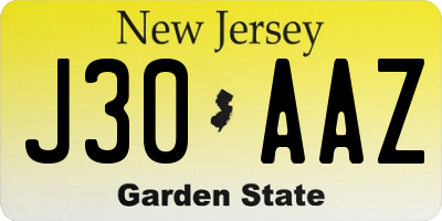 NJ license plate J30AAZ
