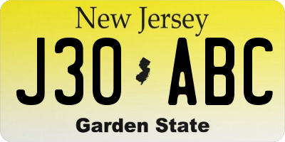 NJ license plate J30ABC