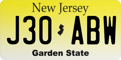 NJ license plate J30ABW