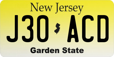 NJ license plate J30ACD