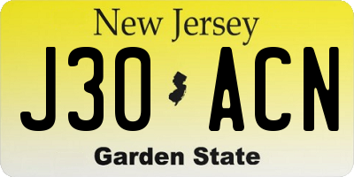 NJ license plate J30ACN