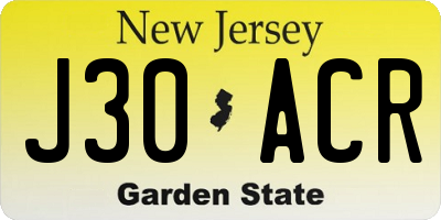 NJ license plate J30ACR
