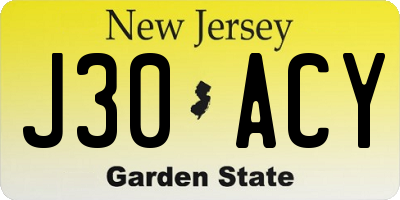 NJ license plate J30ACY