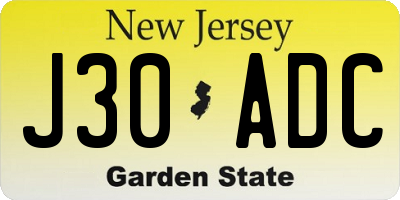NJ license plate J30ADC