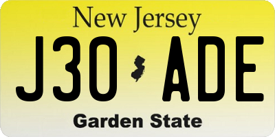NJ license plate J30ADE