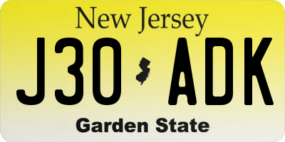 NJ license plate J30ADK