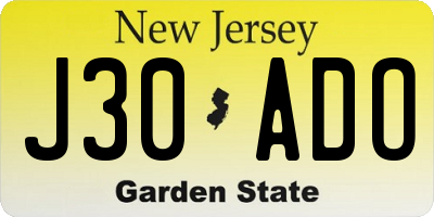 NJ license plate J30ADO