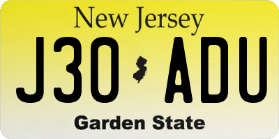 NJ license plate J30ADU