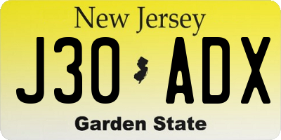 NJ license plate J30ADX