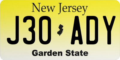 NJ license plate J30ADY