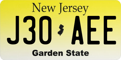NJ license plate J30AEE