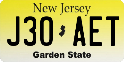 NJ license plate J30AET