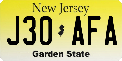 NJ license plate J30AFA