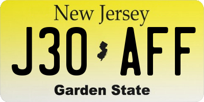 NJ license plate J30AFF