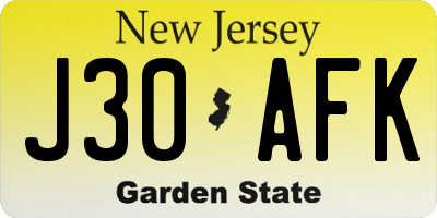 NJ license plate J30AFK
