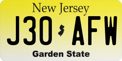 NJ license plate J30AFW