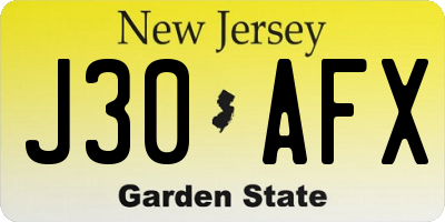 NJ license plate J30AFX