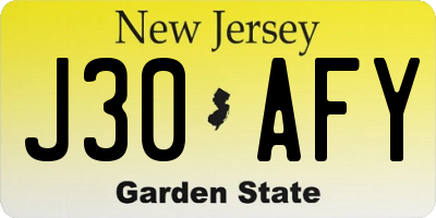 NJ license plate J30AFY