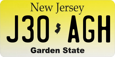 NJ license plate J30AGH