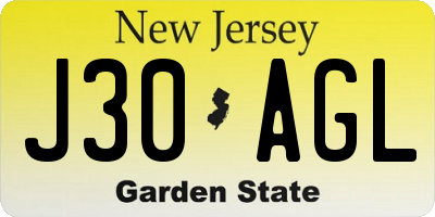 NJ license plate J30AGL