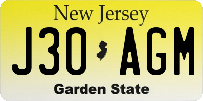 NJ license plate J30AGM
