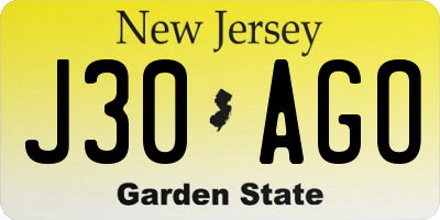 NJ license plate J30AGO