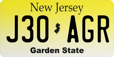 NJ license plate J30AGR