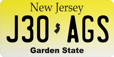 NJ license plate J30AGS