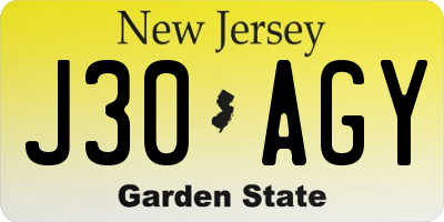 NJ license plate J30AGY