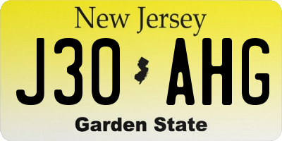 NJ license plate J30AHG