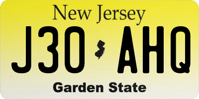 NJ license plate J30AHQ