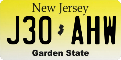 NJ license plate J30AHW