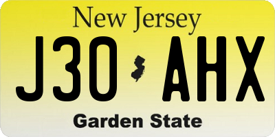 NJ license plate J30AHX