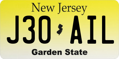 NJ license plate J30AIL
