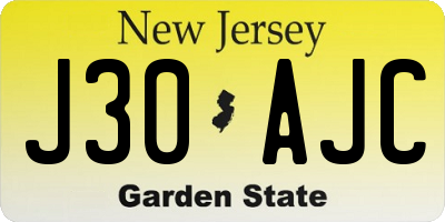 NJ license plate J30AJC
